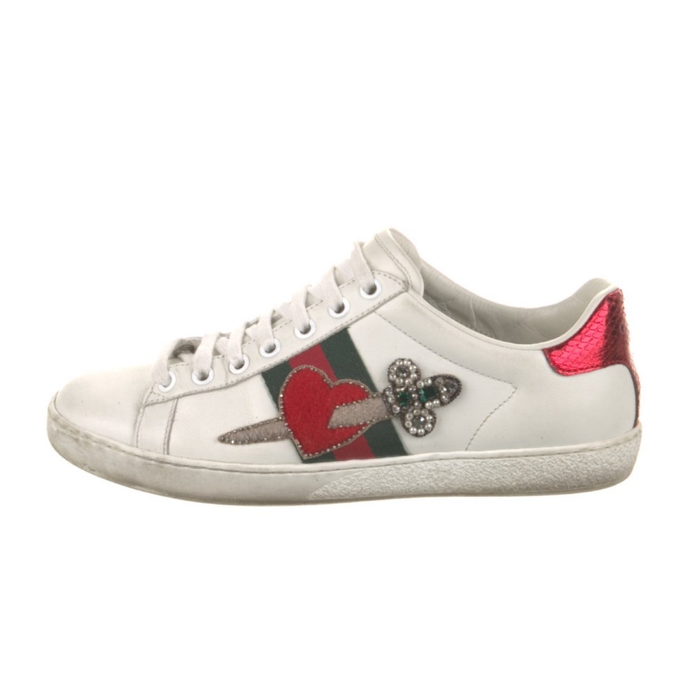 Gucci Leather Print Sneakers, Size 36